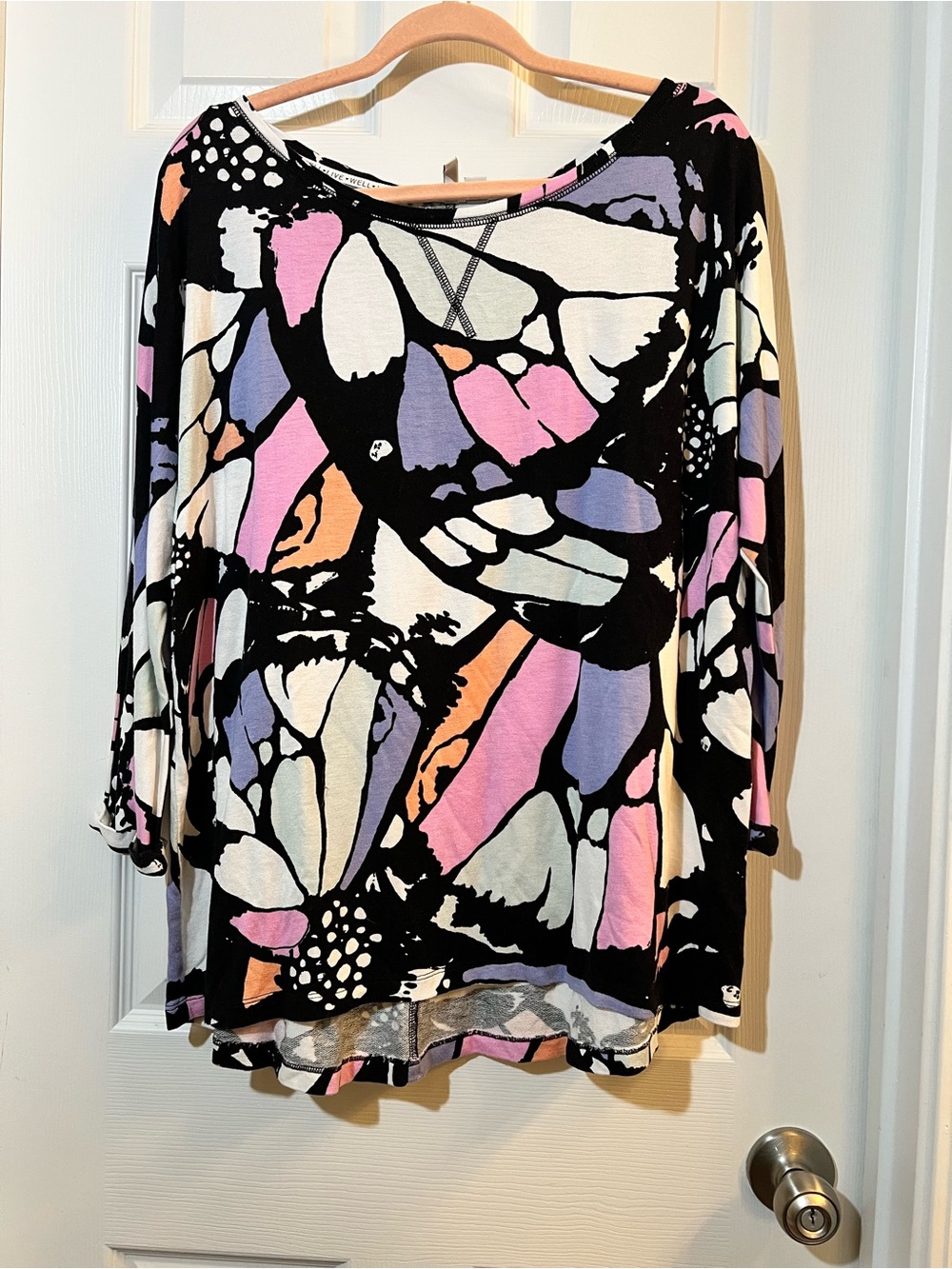 🦋 Women's Abstract live well Butterfly Print 3/4 sleeve Top size xlarge